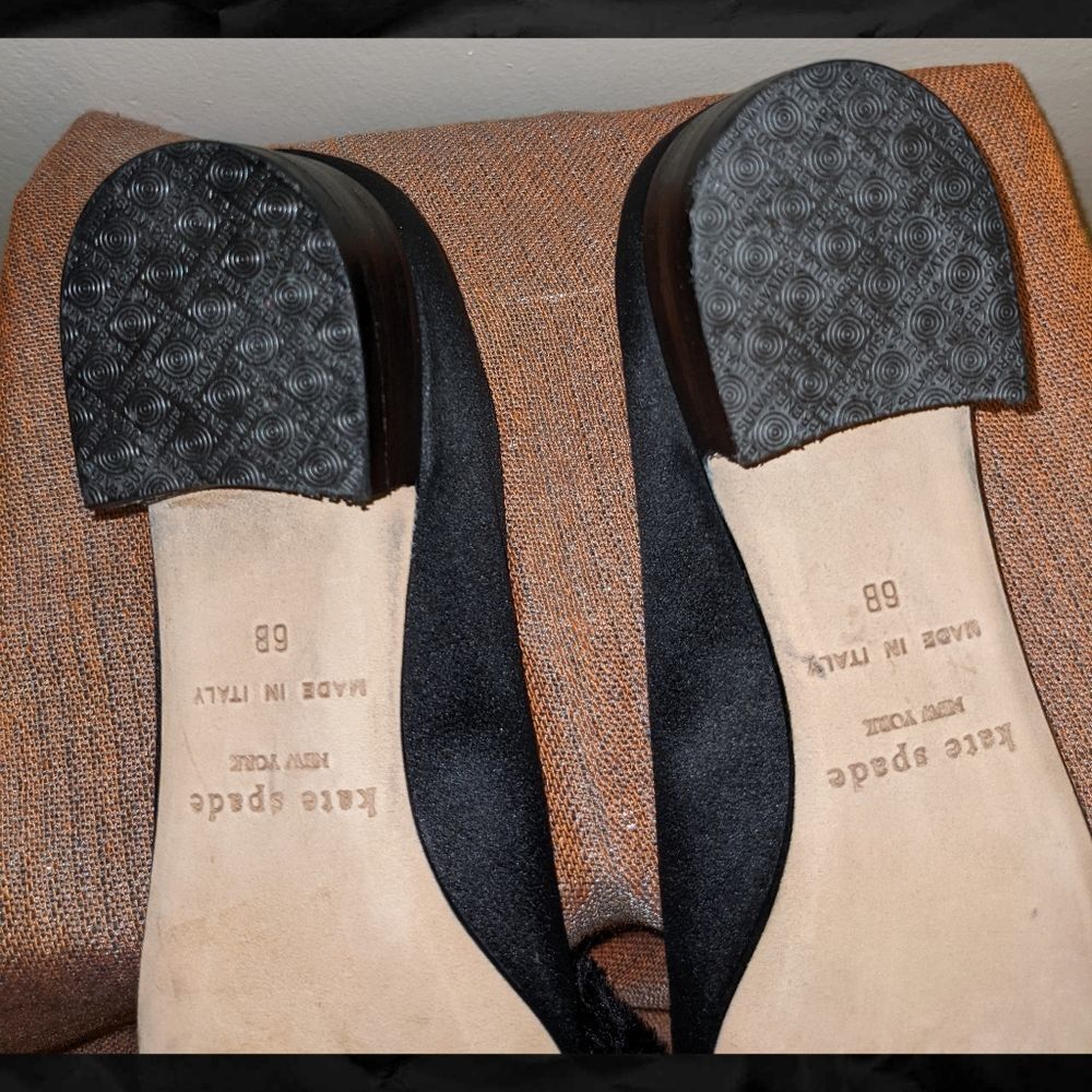 kate spade Black Satin Bow Ballet Flats with Pink Insole - Picture 6 of 6